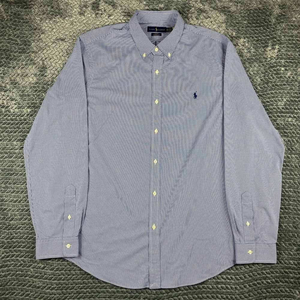 Polo Ralph Lauren Performance Mens XXL 2X Blue Houndstooth Button Down Shirt - Picture 2 of 9
